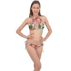 Flowers-102 Cross Front Halter Bikini Set