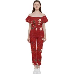Flowers-106 Off Shoulder Ruffle Top Jumpsuit by nateshop