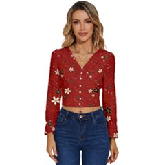Flowers-106 Long Sleeve V-neck Top by nateshop