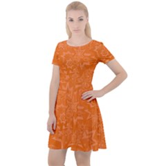 Orange-chaotic Cap Sleeve Velour Dress  by nateshop