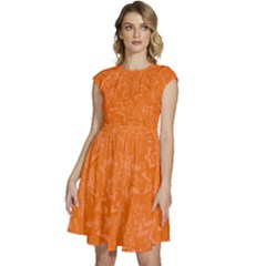 Orange-chaotic Cap Sleeve High Waist Dress by nateshop