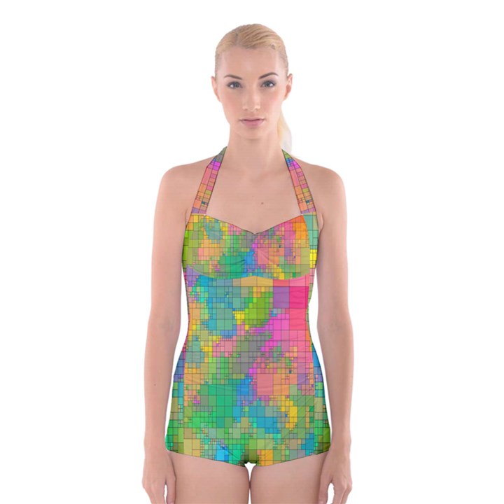 Pixel-79 Boyleg Halter Swimsuit 