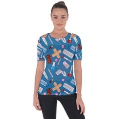 Medicine Pattern Shoulder Cut Out Short Sleeve Top by SychEva