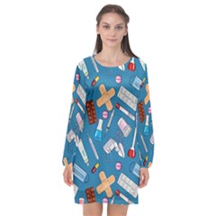 Medicine Pattern Long Sleeve Chiffon Shift Dress  by SychEva