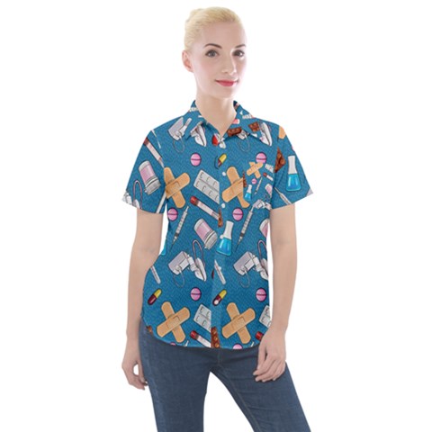 Medicine Pattern Women s Short Sleeve Pocket Shirt by SychEva