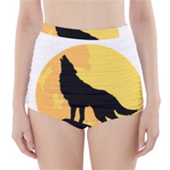 Wolf Wild Animal Night Moon High-waisted Bikini Bottoms by Semog4