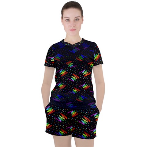 Rainbows Pixel Pattern Women s Tee And Shorts Set by Semog4