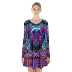 Gamer Life Long Sleeve Velvet V-neck Dress