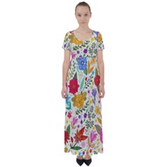 Colorful Flowers Pattern Abstract Patterns Floral Patterns High Waist Short Sleeve Maxi Dress by Semog4