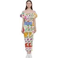 Colorful Flowers Pattern Abstract Patterns Floral Patterns Off Shoulder Ruffle Top Jumpsuit by Semog4