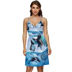 Orca Wave Water Underwater Sky V-neck Pocket Summer Dress  by Semog4