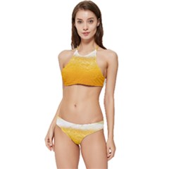 Texture Pattern Macro Glass Of Beer Foam White Yellow Banded Triangle Bikini Set by Semog4