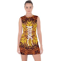 Abstract Gold Mandala Yellow Lace Up Front Bodycon Dress by Semog4