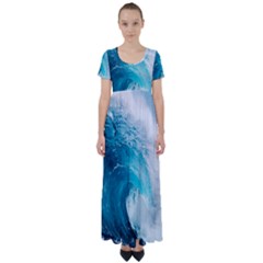 Tsunami Big Blue Wave Ocean Waves Water High Waist Short Sleeve Maxi Dress by Semog4