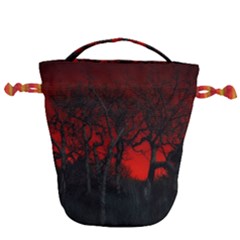 Dark Forest Jungle Plant Black Red Tree Drawstring Bucket Bag by Semog4