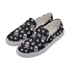 Skull-crossbones-seamless-pattern-holiday-halloween-wallpaper-wrapping-packing-backdrop Women s Canvas Slip Ons