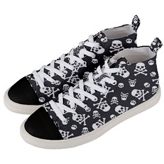 Skull Crossbones Seamless Pattern Holiday-halloween-wallpaper Wrapping Packing Backdrop Men s Mid-top Canvas Sneakers