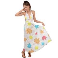Leaves-141 Backless Maxi Beach Dress by nateshop