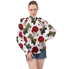 Roses-51 High Neck Long Sleeve Chiffon Top by nateshop