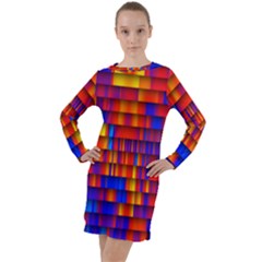 Geometric Pattern Colorful Fluorescent Background Long Sleeve Hoodie Dress by Jancukart