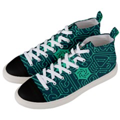 Circuit Hexagonal Geometric Pattern Background Green Men s Mid-top Canvas Sneakers