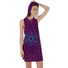 Circuit Hexagonal Geometric Pattern Background Purple Racer Back Hoodie Dress by Jancukart