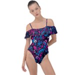 Grafitti Graffiti Abstract Artwork Digital Frill Detail One Piece Swimsuit