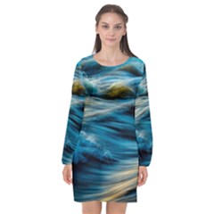 Waves Abstract Waves Abstract Long Sleeve Chiffon Shift Dress  by Semog4