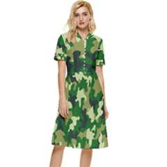 Green Military Background Camouflage Button Top Knee Length Dress by Semog4