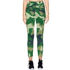 Green Military Background Camouflage Pocket Leggings  by Semog4