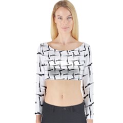 Precision Pursuit: Hunting Motif Black And White Pattern Long Sleeve Crop Top by dflcprintsclothing