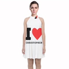 I Love Christopher  Velvet Halter Neckline Dress 