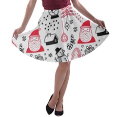 Christmas Themed Seamless Pattern A-line Skater Skirt