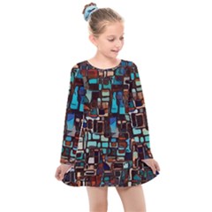 Stained Glass Mosaic Abstract Kids  Long Sleeve Dress by Semog4