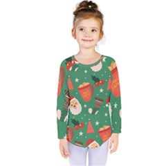 Colorful Funny Christmas Pattern Kids  Long Sleeve Tee