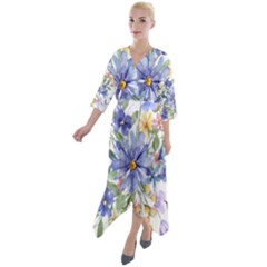 Flower Quarter Sleeve Wrap Front Maxi Dress by zappwaits