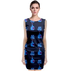 Flower Vase Pattern Sleeveless Velvet Midi Dress