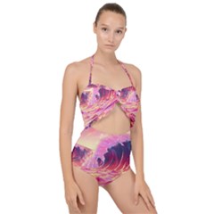 Wave Waves Ocean Sea Scallop Top Cut Out Swimsuit