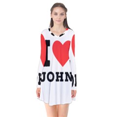 I Love John Long Sleeve V-neck Flare Dress by ilovewhateva