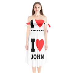 I Love John Shoulder Tie Bardot Midi Dress by ilovewhateva