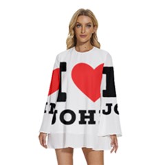 I Love John Round Neck Long Sleeve Bohemian Style Chiffon Mini Dress by ilovewhateva