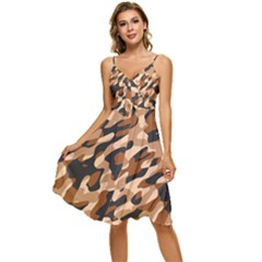 Abstract Camouflage Pattern Sleeveless Tie Front Chiffon Dress by Jack14