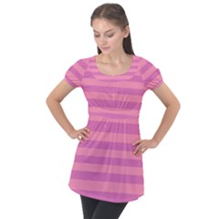 Pink Stripes Striped Design Pattern Puff Sleeve Tunic Top by Semog4