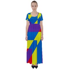 Colorful-red-yellow-blue-purple High Waist Short Sleeve Maxi Dress by Semog4