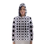 Square-diagonal-pattern-monochrome Women s Hooded Windbreaker