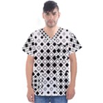 Square-diagonal-pattern-monochrome Men s V-Neck Scrub Top