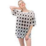 Square-diagonal-pattern-monochrome Oversized Chiffon Top