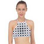 Square-diagonal-pattern-monochrome Racer Front Bikini Top
