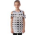 Square-diagonal-pattern-monochrome Fold Over Open Sleeve Top