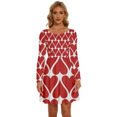 Hearts-pattern-seamless-red-love Long Sleeve Wide Neck Velvet Dress